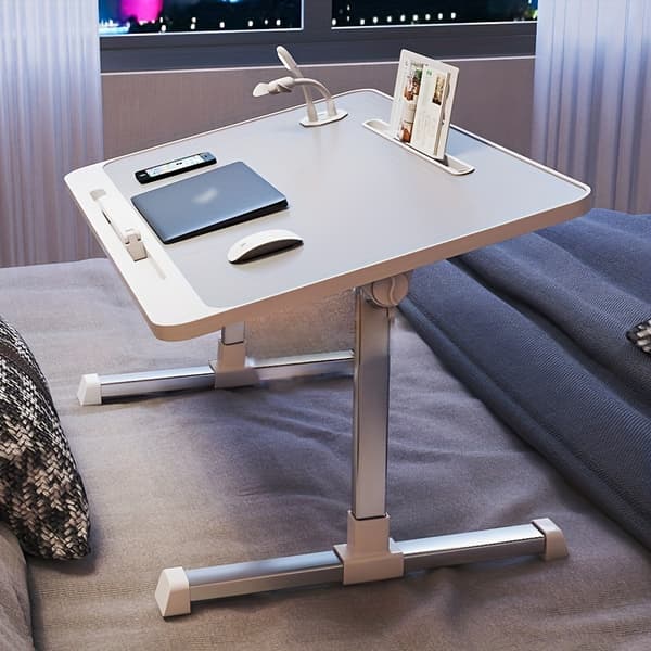 Sengebakke til bærbar computer, justerbart sengebord med skuffe, transportabelt ståbord med foldbare ben, tabletbord til sofa, couch, gulv