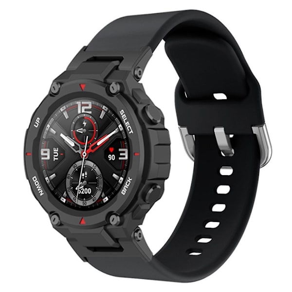 Universell 22mm silikonklockarmband för Huami Amazfit T-Rex/T-Rex Pro/Ares, med fyrkantigt spänne Black