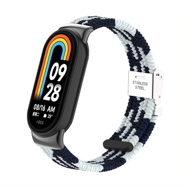 För Xiaomi Smart Band 8 flätat nylon watch Justerbart spänne elastiskt band Black White