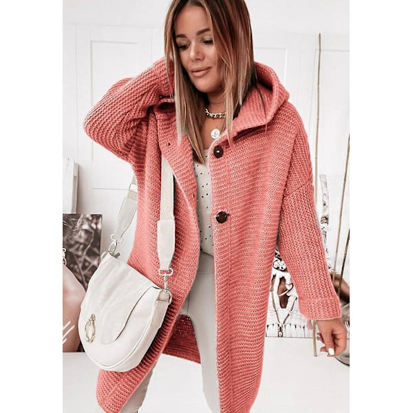 2023 Ny hætte strikket hue krave temperament pendler løs cardigan dame sweater dametøj Fresh yellow S