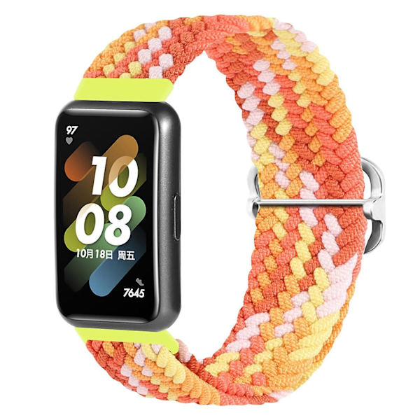 Flettet klokkereim for Huawei Band 7, erstatningsarmbånd med justerbar spenne Coloful Orange