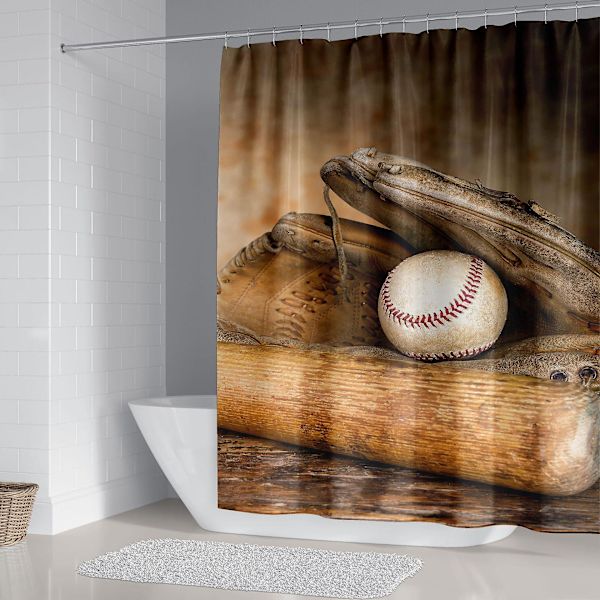 Baseball Bruseforhæng 150*180cm, Bevægelses Bruseforhæng Vandtæt Polyester Bruseforhæng Med 12 Kroge Til Juledekoration, Badeværelsesforhæng