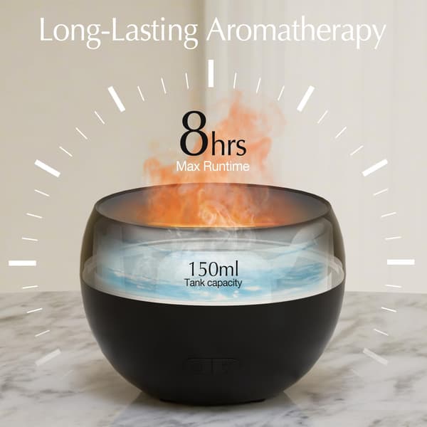 Flammediffuser for eteriske oljer, brannaromaterapi eterisk oljediffuser, 150 ml ultralyd kjølig tåke luftfukter med automatisk av-funksjon, liten