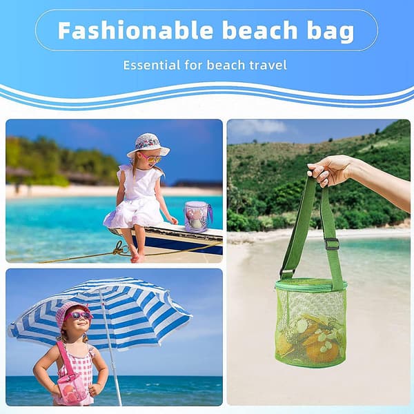 PVC Mesh Conch Shell Förvaringsväska Rund Hink Barn Sandgrävning Leksaksarrangör Strandväska Rose