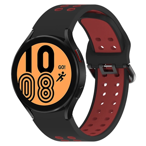 20mm silikoninen ranneke Samsung Galaxy Watch 5 40mm/44mm/5 Pro 45mm -kelloon kaksoisreikäsoljella Black    Red