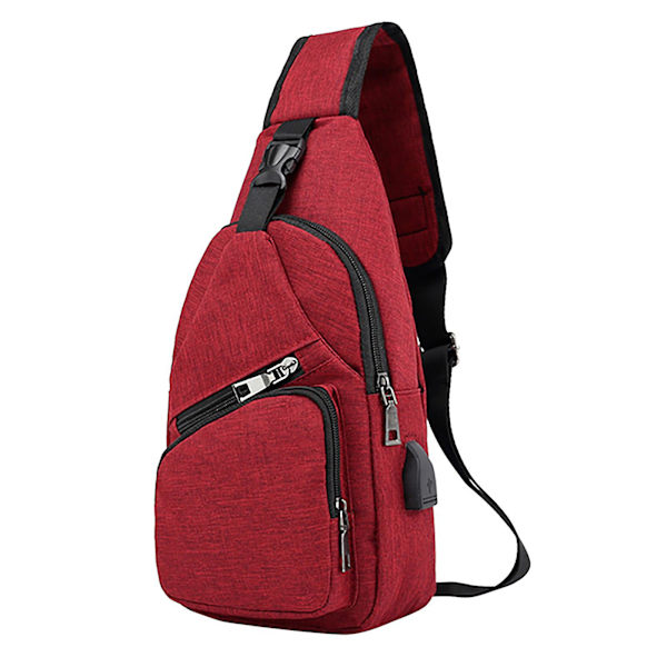 Bästsäljare - Nytt Slings Bag Med Usb-port Mångsidig, En Axelväska Casual Ryggsäck red