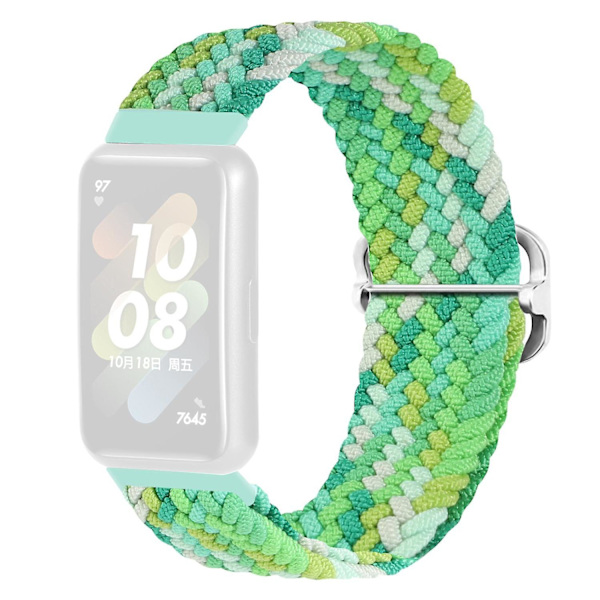 Flätat klockarmband för Huawei Band 7, ersättningsarmband med justerbart spänne Coloful Green