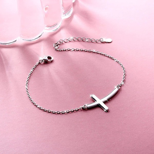 Sideways Kors Armbånd S925 Sterling Sølv Koncist Klassisk Kors Armbånd