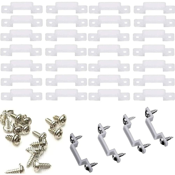 100 st LED-fästklämmor, ljuslistfäste, spänne, silikonfäste, fast monteringsskena, klämma med 200 skruvar (12 mm)