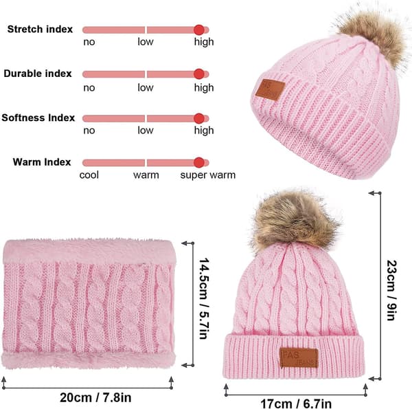 Varm stickad mössa halsduk set för Acsergery barn, vinter tjock fleece termisk stickad mössa hals present