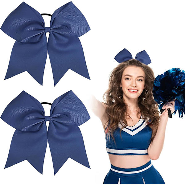 2 st stora cheer-rosetter 8 tum jumbo cheer-hårrosetter hästsvanshållare elastiskt band navy blue