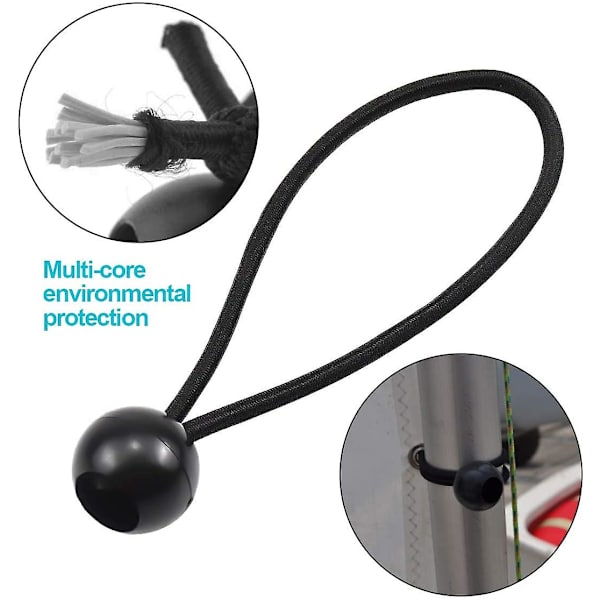 20 stk. Elastisk gummistropper med kugle, presenningstrammer, sort gummistropper, presenningsgummi, presenningsholder, elastisk webbing