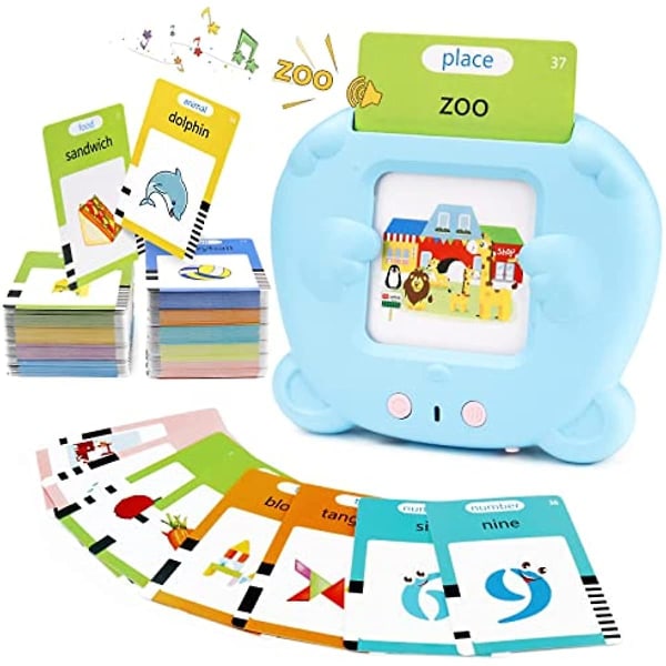 Flash Cards Læringslegetøj til Småbørn 255 Ark 510 Ord Tidlig Førskole Pædagogisk Læsemaskine Blue