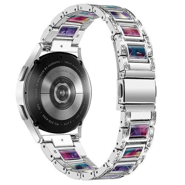 Rostfritt stål Resin armband för Huawei Watch GT 2 42mm/Watch 2/Honor Magic Watch 2 42mm Silver Purple Green Flower