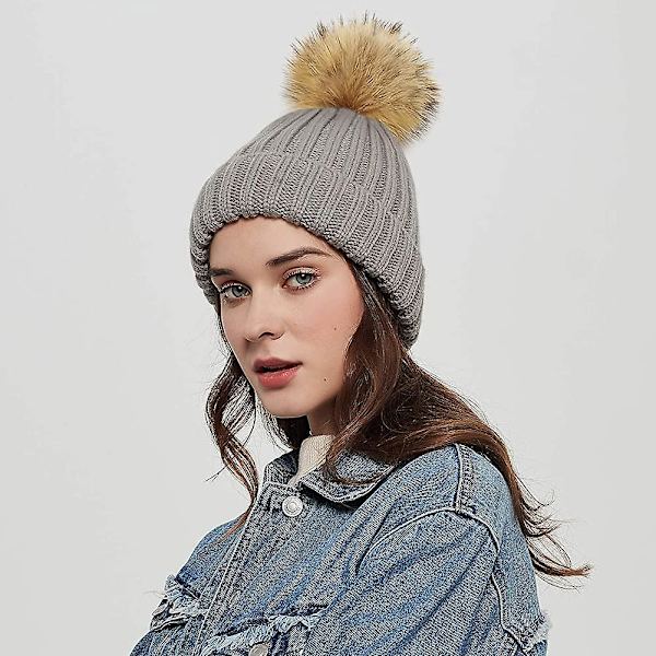 Mössa stickad mössa för kvinnor flickor dubbla lager fleecefoder bobble hatt Acsergery present
