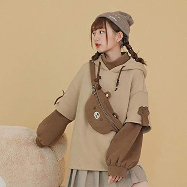 Kvinnors Harajuku Aesthetic Bear Anime Hoodie Koreansk Kawaii Rund Hals Streetwear Kpop Höst och Vinter Kläder Toppar beig brown 3XL