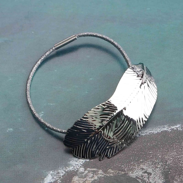 Boho Blad Hårelastik Scrunchies Sølv Blad Hestehaleholder Elastisk Hårbånd Sort Reb Pon Silver