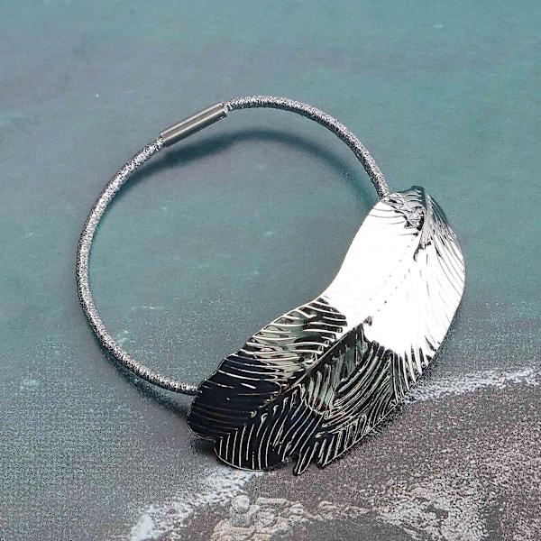 Boho Leaf Hårsnodd Scrunchies Silver Leaf Ponytail Hållare Elastiskt Hårband Svart Rep Pon Silver