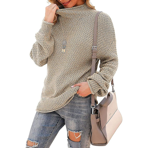 Kvinnors Turtleneck Lös Tröja Casual Tjock Långärmad Toppar Pullover Oversized Chunky
