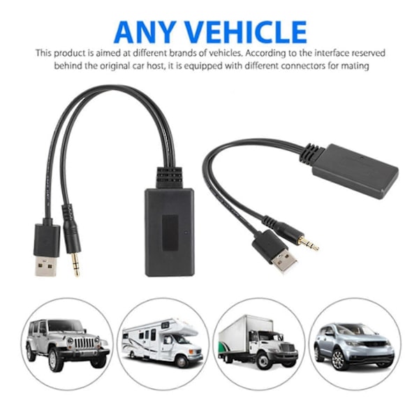 2 stk. Bluetooth Adapter Modul Universal Bil USB Aux 3.5MM Jack Trådløs Bluetooth Handsfree Stereo Audio Musikk Adapter