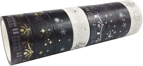 Washi Tape, Dekorative Bånd, Sæt af 4 Sølv + 4 Guld