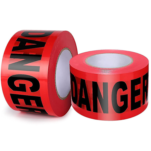 Gul Advarselstape 2-pak, 7,62 cm X 304,8 m, Halloween Dekoration Festtape, Vandtæt Modstandsdygtig Konstruktionssikkerhedstape Til Farlige/risikable Områder, Red Danger Tape 2PACK
