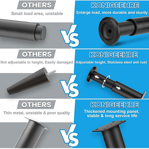 (Päivitetyt Metalliset Säädettävät Huonekalujalat 12-18 cm, Raskaat Kaapinjalat Jatke Sohvalle/Sängylle/Pöydälle/Sohvalle/Pöydälle/Tuolille/Lipastolle, Vaihtojalat Black 4.7 7 inch