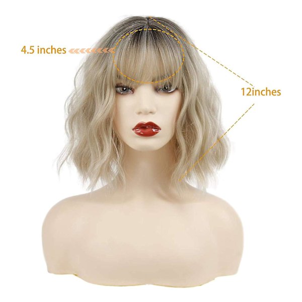 Kort Ombre Blond Peruk Vågigt Peruk Med Lugg Kvinnor Syntetisk Lockig Pastell Peruk För Flicka Färgglada Cosplay Peruker