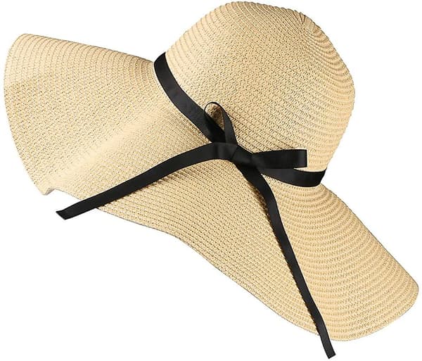 Kvinnors solhatt i halm, sommarhatt i solskydd 50, vikbar, floppy damstrand
