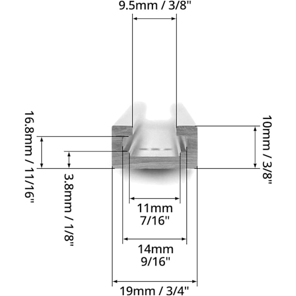 300 mm T-ura T-ura-ura Alumiini, jossa kaksoisviilto pöytäsahalle Jyrsinpöytä Puutyökalu 19 x 10 mm 2 kpl pakkaus