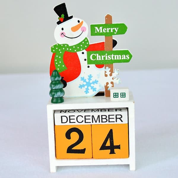 Julekalender Nedtelling, Nummerblokker i Tre for Skrivebordsdekor snowman