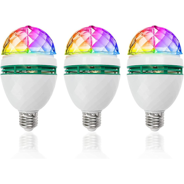 3-pack färgskiftande glödlampor E26, RGB flerfärgade skiftande fest LED-lampor stroboskop kristall scenlampor för disco, födelsedagsklubb bar för hemmafester
