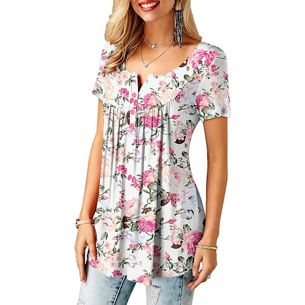 Dame Skjorter Flæse Løs Knap Tunic Toppe Til Kvinder Whitepink XL