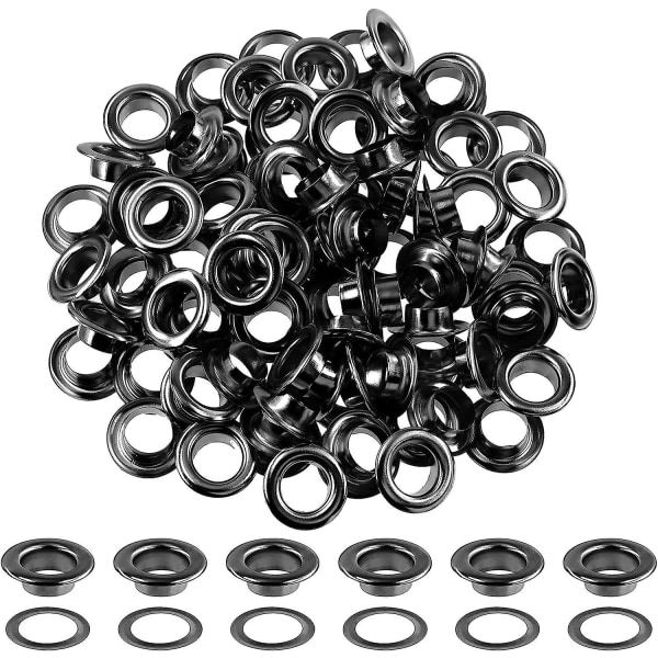 200 st 1/2 tum - 12 mm pistol-svart tjock öglett metallöglor med brickor sortimentssats, hål självbärande öglett för pärlkärnor, kläder,
