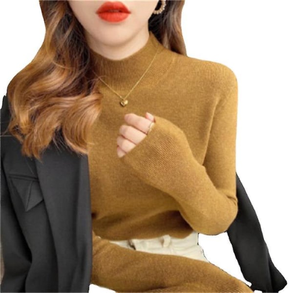 Kvinnors halvhalsringad tröja ny västerländsk stil underkläder elegant nål mode Light khaki M