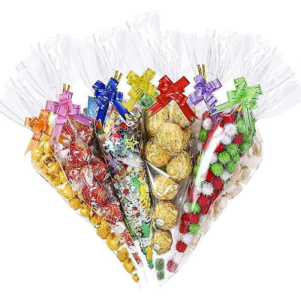 100 stk. klare kjegleposer, 30 x 16 cm cellofan godteposer, poser for søte snacks