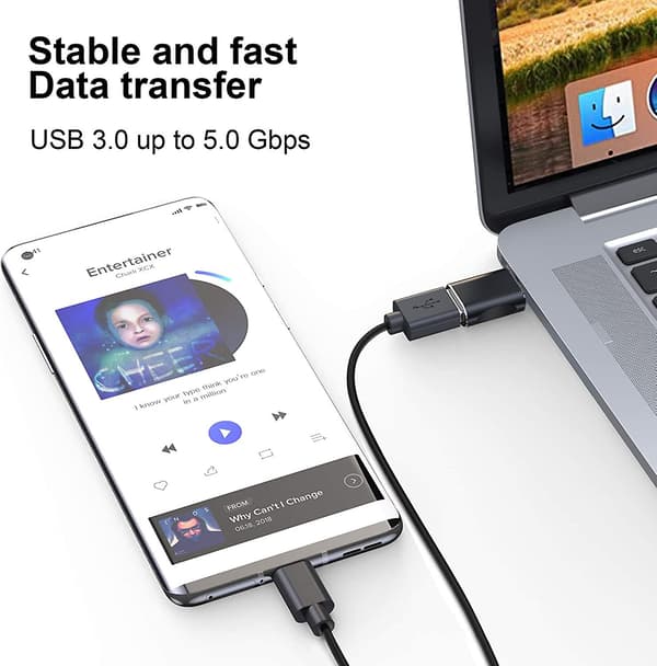 Typ-C till USB-adapter, USB C till USB 3.0-adapter, aluminiumlegering Typ-C-adapter, stöder upp till 5 g dataöverföring, lämplig för Macbook Air Macbook black