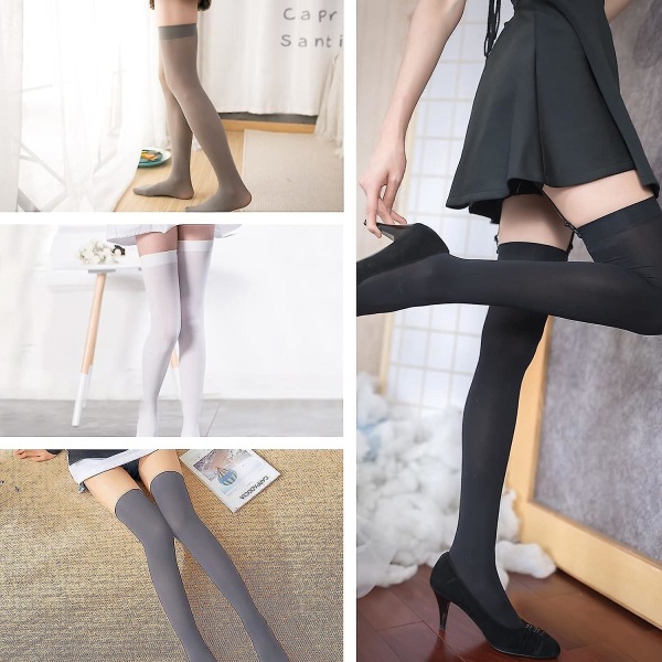 4 par över knä och lårstrumpor håller upp strumpor för kvinnor håller upp strumpor över Black White Medium One Size