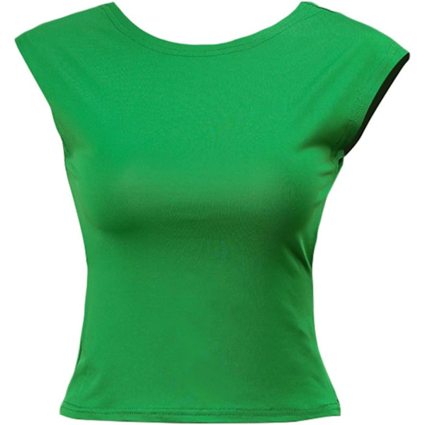 Dame Sexet Top med Udskæring i Ryggen Kortærmet T-shirt Y2k Mode Skjorter Green M