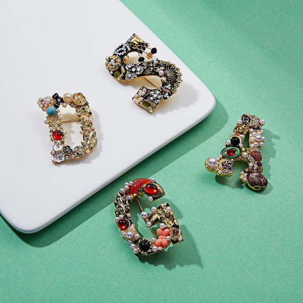 Initial Broche Guldbelagte Nåle Krystal Rhinestone Alfabet Broche Nåle Til Kvinder Gaver Smykker 4 stk