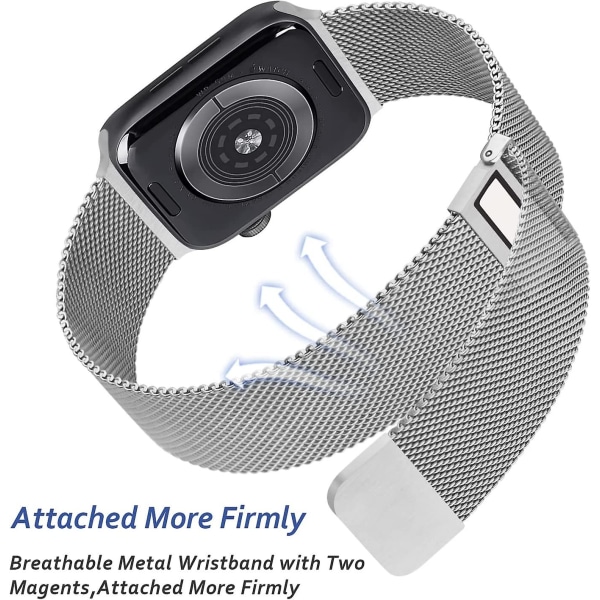 [2-pack] Band av metall i rostfritt stål som är kompatibla med Apple Watch band 42 mm 44 mm 45 mm, ögla Magnetisk Milanese Mesh -rem för Iwatch Series 7 6 5 4 3 2