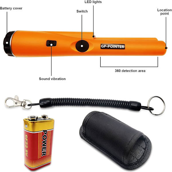 IP66 Vandtæt metaldetektor, med batterier, bærbar probe, 360-søgepointer