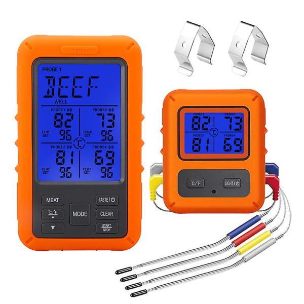 Trådlös kötttermometer, digital kökstermometer med 4 sonder, temperaturlarm och omedelbar avläsning med timer, Meater-termometer för kök