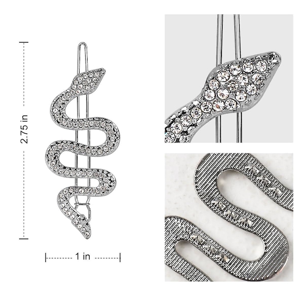 Metallorm orm hårnålar legering orm hårklämmor med glittrande strass set hår smycken accessoarer för flickor kvinnor huvudbonad 2pcs Silver