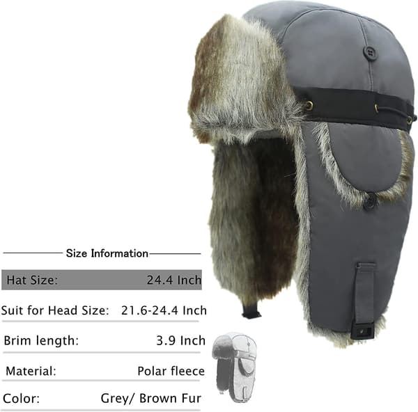 Bomber Hat Russerhat Jagthat Unisex Kunstpels Hue Øreklap Vinterhat Til Mænd Grey