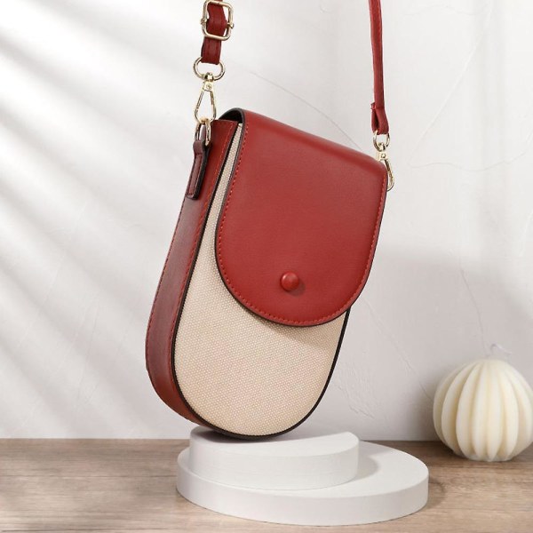 Canvas Textur PU Läder Kvinnor Liten Crossbody Väska Telefon Kosmetika Bärväska Black