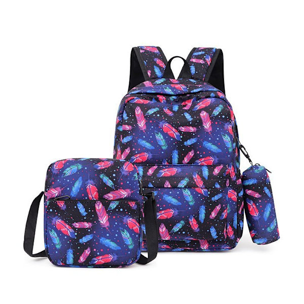 3 st söta tecknade tryckta ryggsäckar med crossbody väska och pennväska set, pojkar och flickor mode casual preppy ryggsäck svart