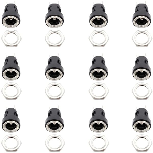 12 stk. 5,5 mm x 2,1 mm 2-pins DC strømkontakt hun panelmonteringskontakt