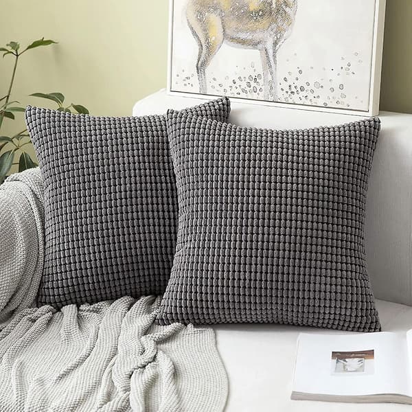 Fløjlsbløde pudebetræk, bløde pilleformede, ensfarvede, dekorative firkantede pudebetræk til sofa, soveværelse, grå 60x60 cm, 2 stk.