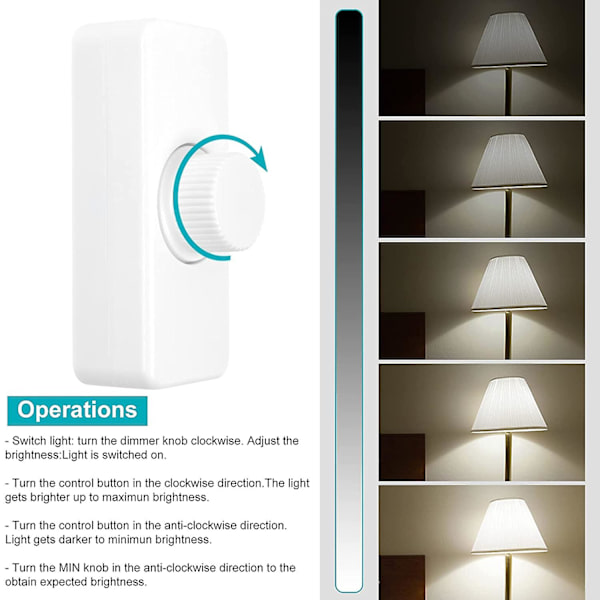 3-100W LED himmennin takareunalla (pyörivä himmennin), 220-240V, CE pistotulppakytkin, valkoinen
